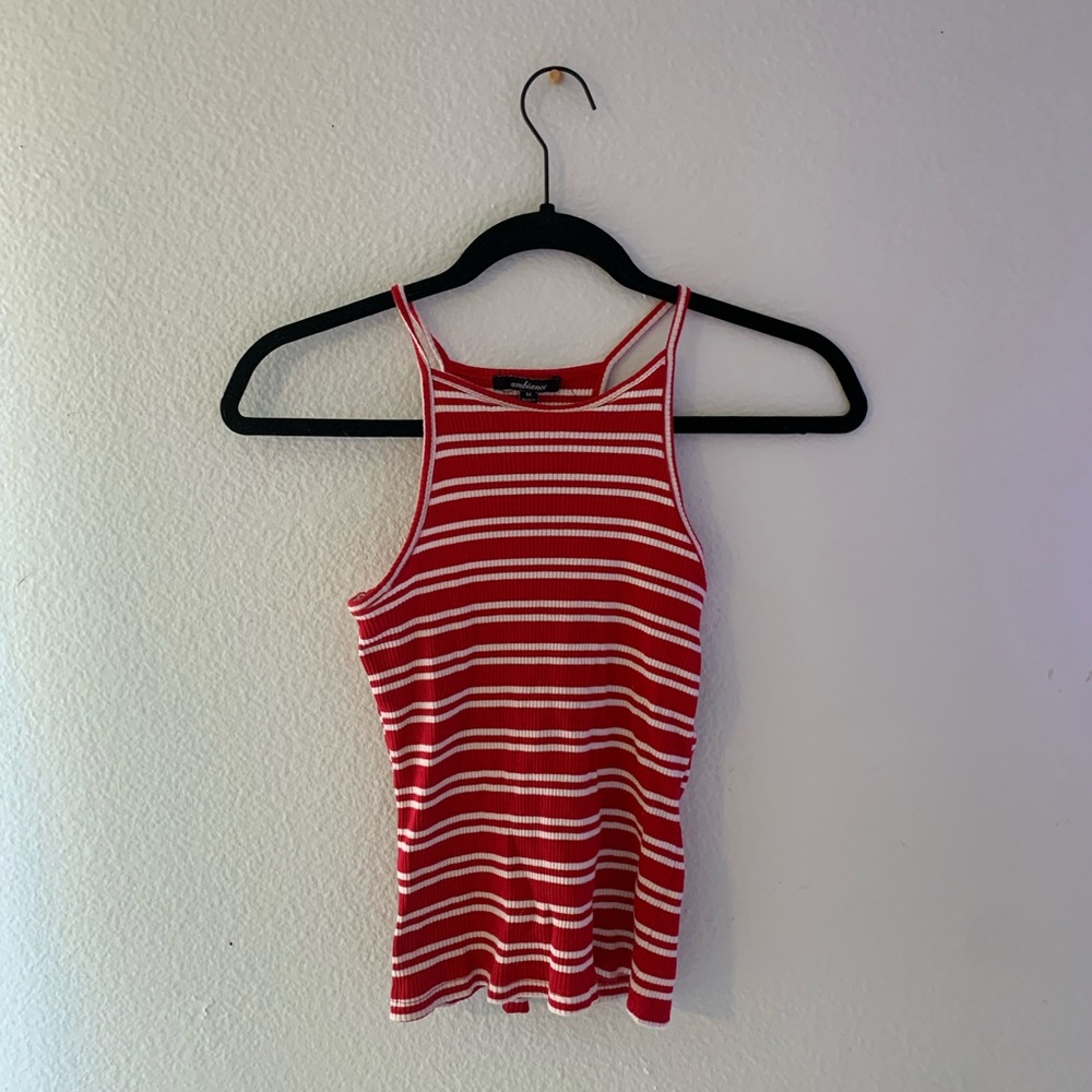 red and white striped tank